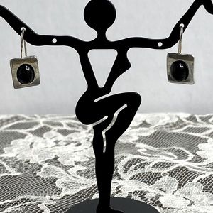 Black & Silver Square Earrings - Vintage